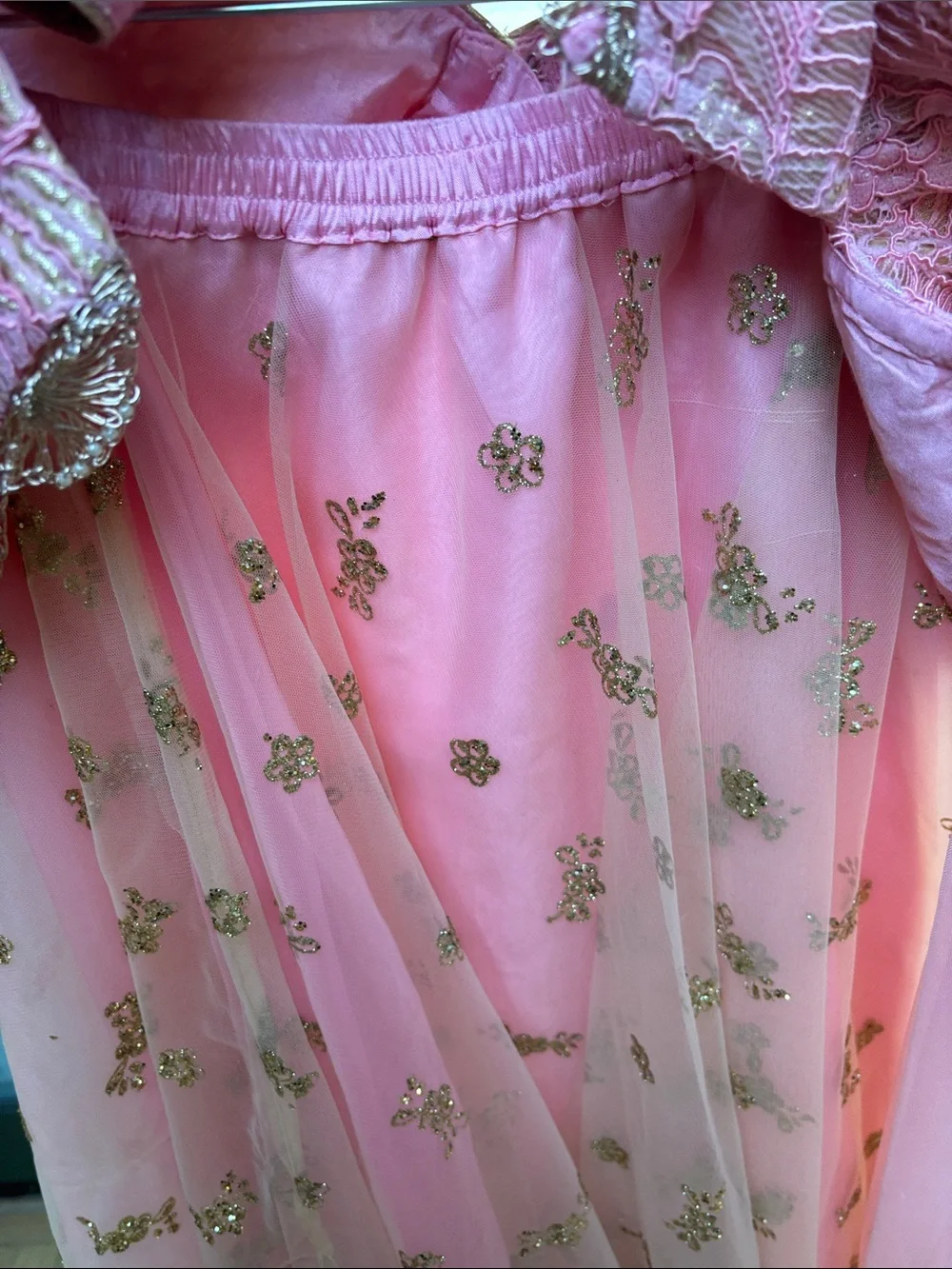 Biba Pink and Gold Girls' Lehenga Choli with Dupatta